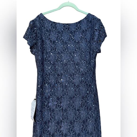 Connected Apparel NEW Size 14 Grace Navy Short Sleeve Sequin Lace Maxi Dress - Picture 9 of 11